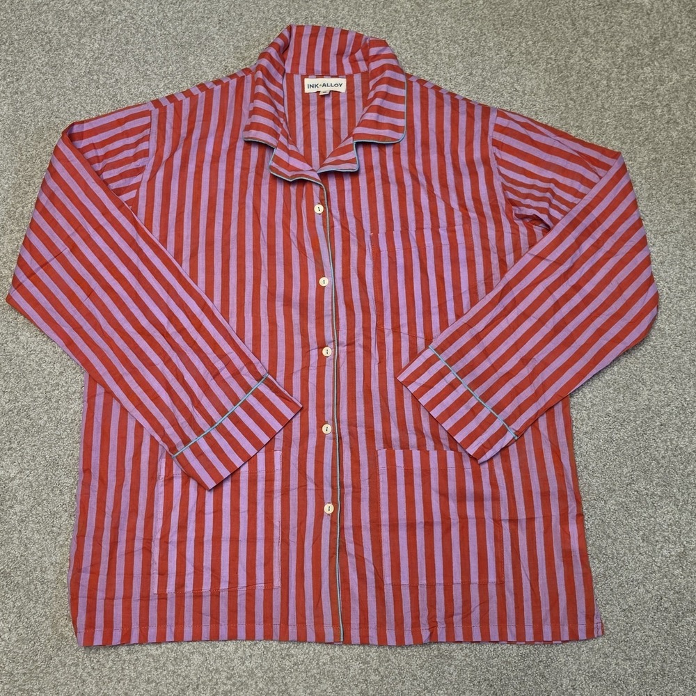INK + ALLOY Bonnie Pajama Set Sz XL Lavender & Poppy Striped Long Sleeve Pants - Picture 3 of 12